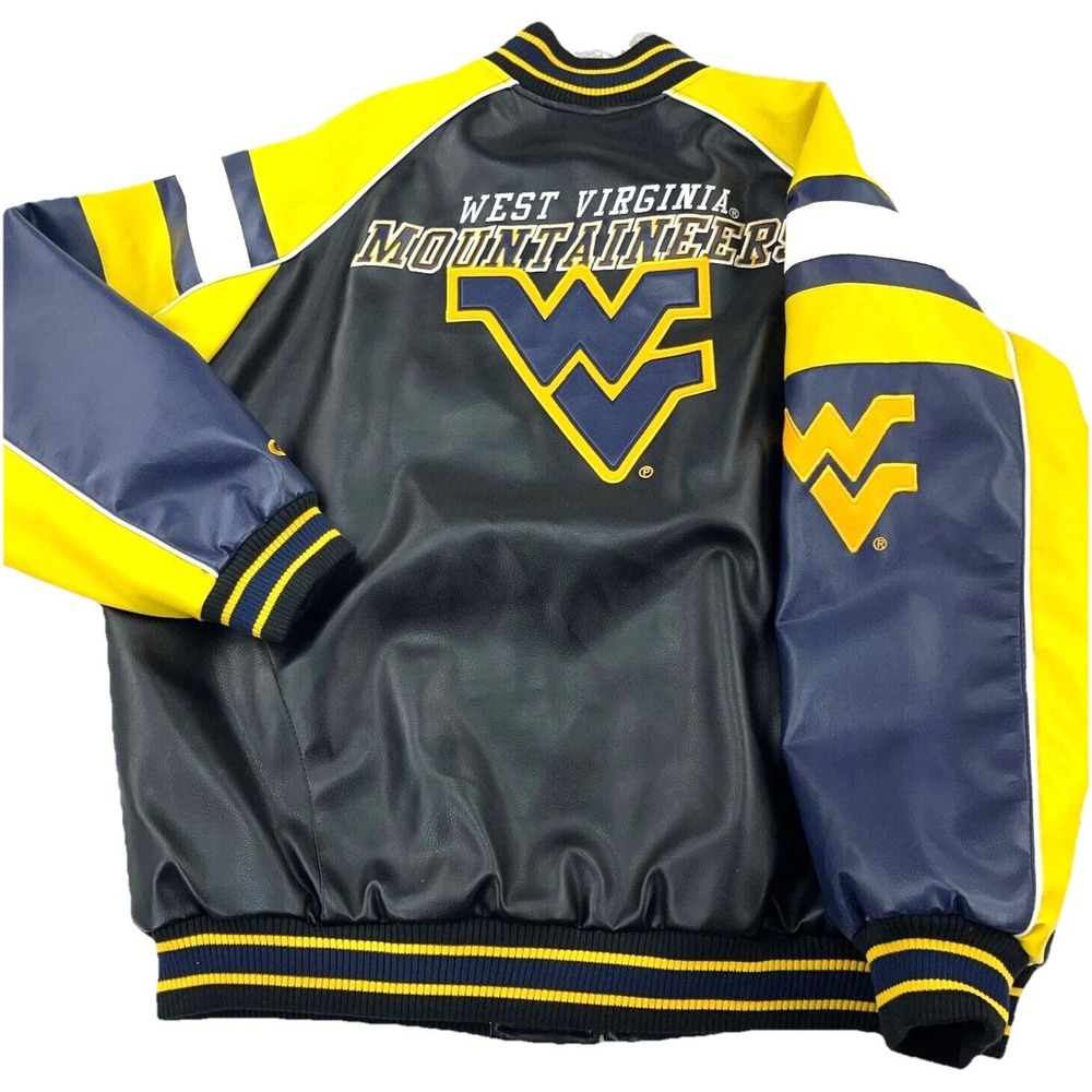 West Virginia Mountaineers Leather Jacket Men XXL 2XL Black Bomber WVU Y2K VTG
